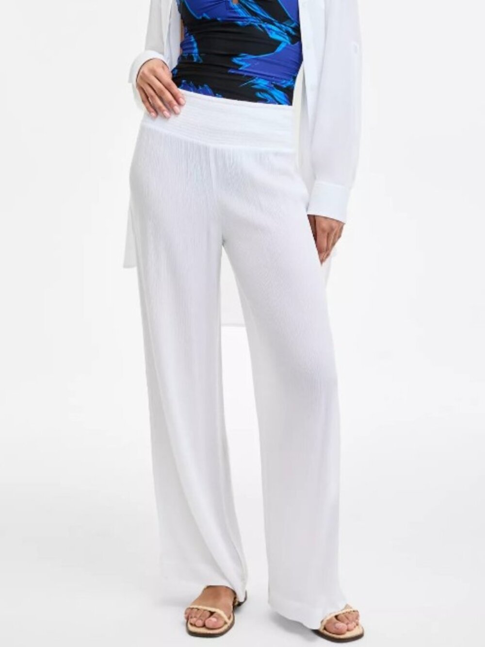 DKNY White Wide-Leg Pull-On Pants